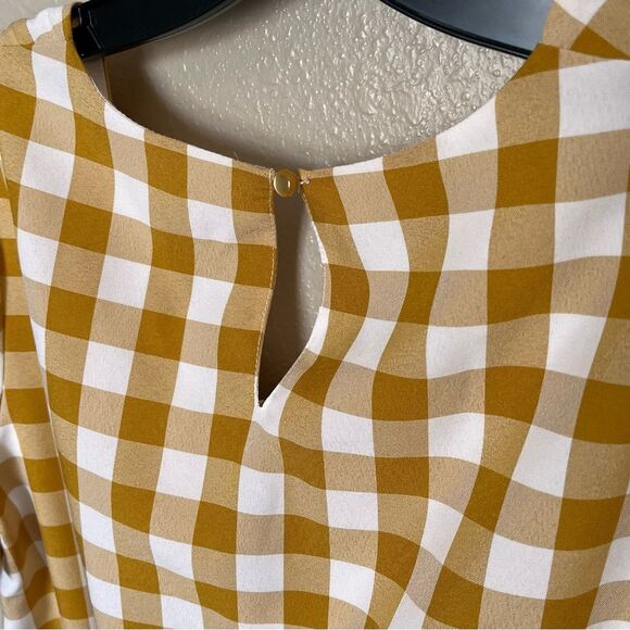 THML Mustard/White Checkered Short Sleeve Romper Gray Stripe Bottom Size Small - Picture 9 of 12